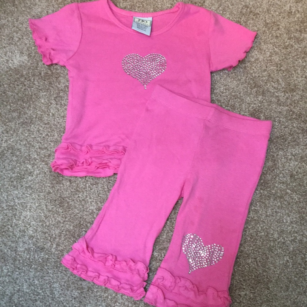 Girls Pink Matching Set with Rhinestone Hearts